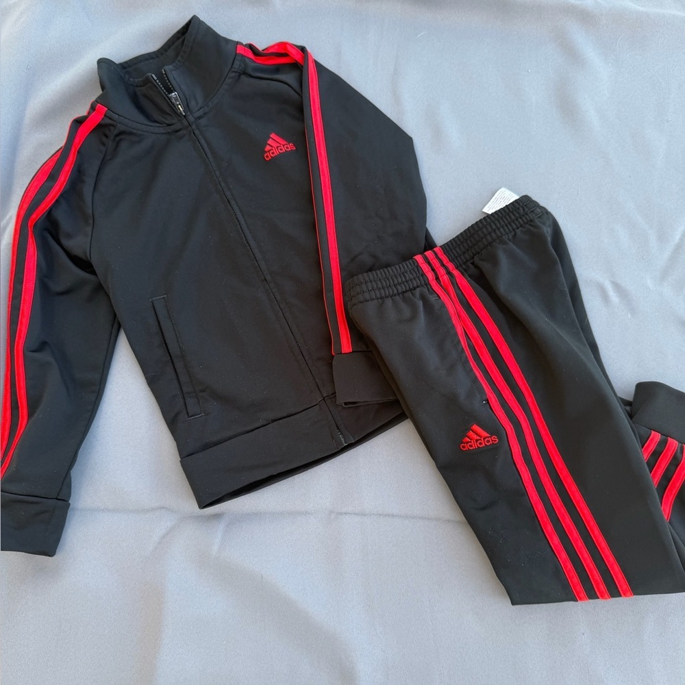 adidas Black Track Jacket and Pants with Red Stripes
